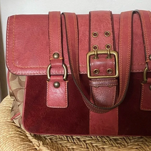 COACH Vintage Y2K Special Edition Fall 2004 Burgundy Suede Monogram Shoulder Bag - Picture 8 of 16